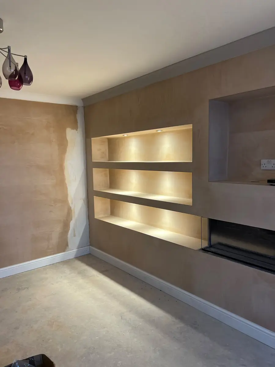Lit alcove shelving in a Worcester home